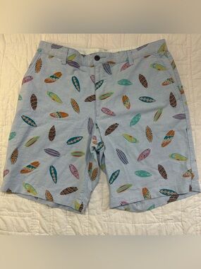 Dockers Surfboard Print Shorts Men’s 34 Blue Cotton Chino Summer Beach Coastal
